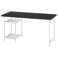 LAGKAPTEN / SPÄND desk, black-brown/white, 140x60 cm