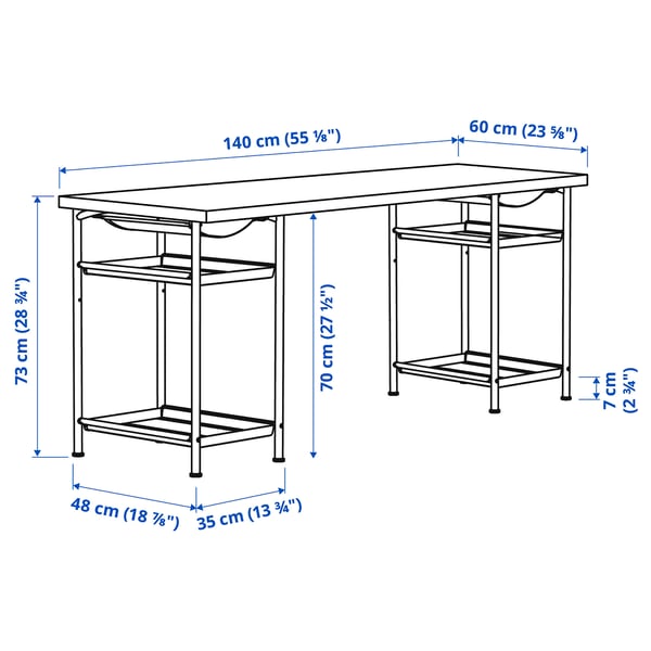 LAGKAPTEN / SPÄND desk, black-brown/white, 140x60 cm