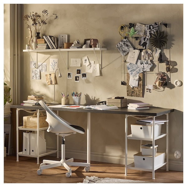 LAGKAPTEN / SPÄND desk, black-brown/white, 200x60 cm