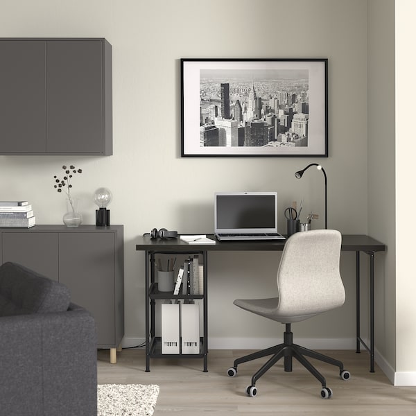 LAGKAPTEN / SPÄND desk, black-brown/black, 140x60 cm