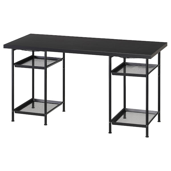 LAGKAPTEN / SPÄND desk, black-brown/black, 140x60 cm