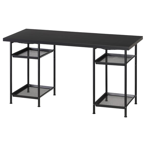 LAGKAPTEN / SPÄND desk, black-brown/black, 140x60 cm