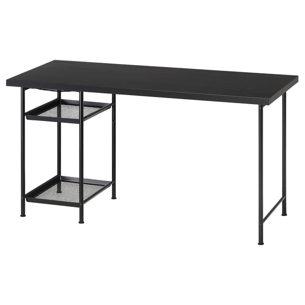 LAGKAPTEN / SPÄND desk, black-brown/black, 140x60 cm