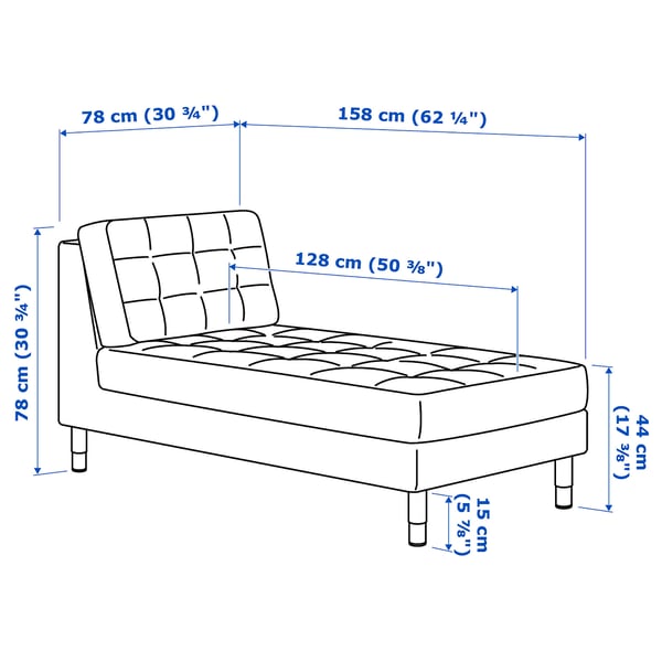 LANDSKRONA chaise longue, add-on unit, Grann/Bomstad golden-brown/wood, 78x78x158 cm
