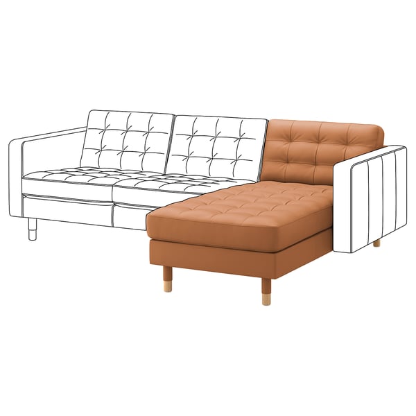 LANDSKRONA chaise longue, add-on unit, Grann/Bomstad golden-brown/wood, 78x78x158 cm