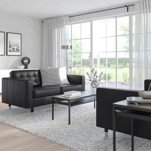 LANDSKRONA two-seat sofa, Grann/Bomstad black/metal, 164x64x89 cm