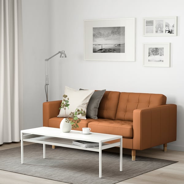 LANDSKRONA 2-seat sofa, Grann/Bomstad golden-brown/wood, 140x64x89 cm