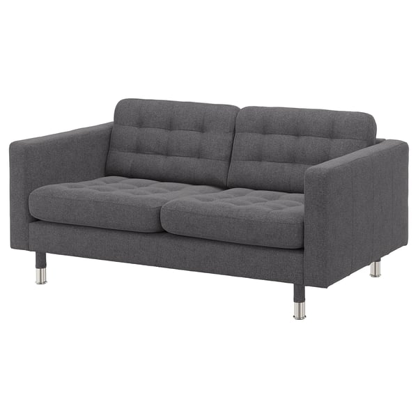 LANDSKRONA 2-seat sofa, Gunnared dark grey/metal, 140x64x89 cm