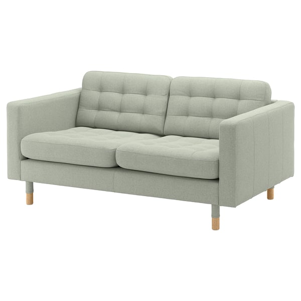 LANDSKRONA 2-seat sofa, Gunnared light green/wood, 140x64x89 cm