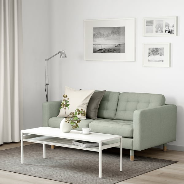 LANDSKRONA 2-seat sofa, Gunnared light green/wood, 140x64x89 cm