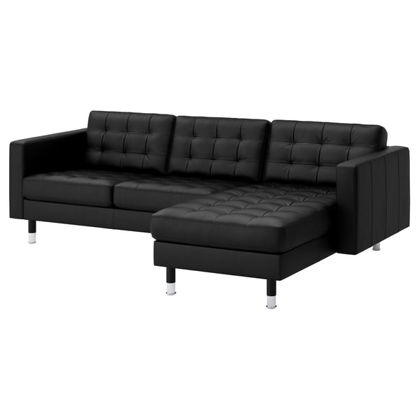 LANDSKRONA 3-seat sofa, with chaise longue/Grann/Bomstad black/metal, 240 cm