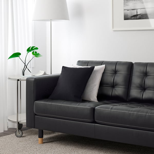 LANDSKRONA three-seat sofa, Grann/Bomstad black/wood, 204x64x89 cm