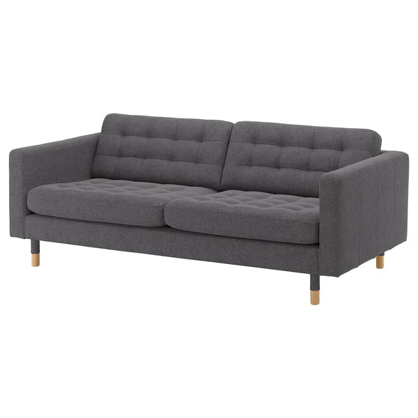 LANDSKRONA 3-seat sofa, Gunnared dark grey/wood, 180x64x89 cm
