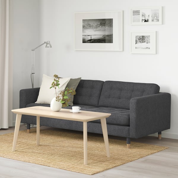 LANDSKRONA 3-seat sofa, Gunnared dark grey/wood, 180x64x89 cm