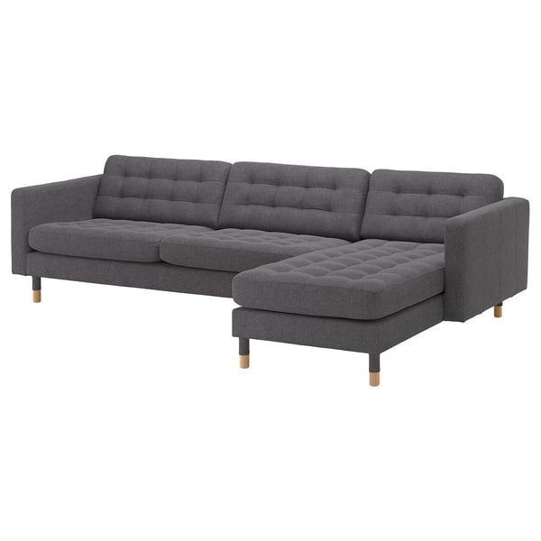 LANDSKRONA 4-seat sofa, with chaise longue/Gunnared dark grey/wood, 280 cm