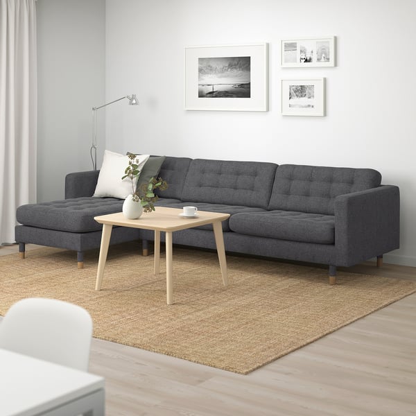 LANDSKRONA 4-seat sofa, with chaise longue/Gunnared dark grey/wood, 280 cm