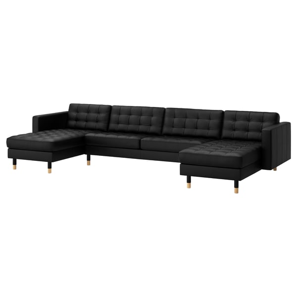LANDSKRONA 5-seat sofa, with chaise longues/Grann/Bomstad black/wood, 360x78 cm