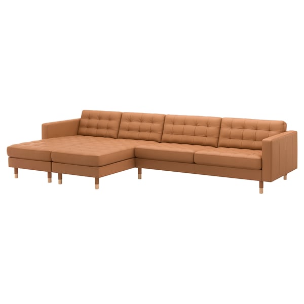 LANDSKRONA 5-seat sofa, with chaise longues/Grann/Bomstad golden-brown/wood, 360x78 cm