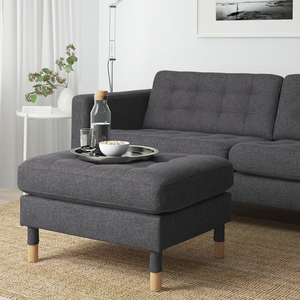 LANDSKRONA footstool, Gunnared dark grey/wood, 77x65 cm