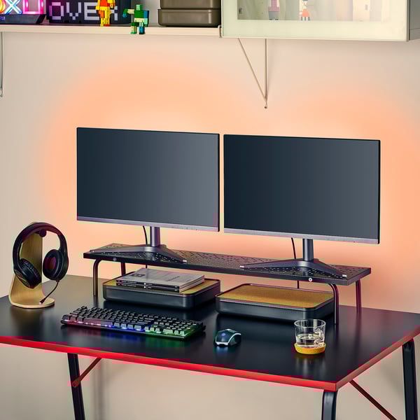 LÅNESPELARE monitor stand, black, 97x19 cm