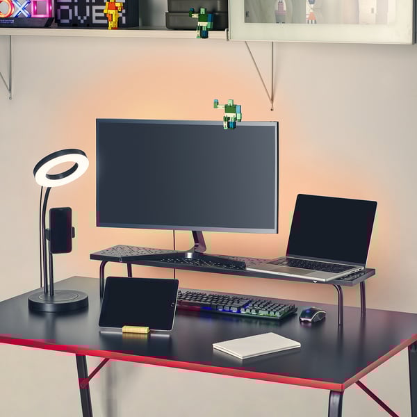 LÅNESPELARE monitor stand, black, 97x19 cm