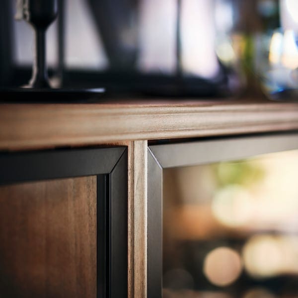 Ikea LANESUND - Glass-door cabinet, grey-brown, 121x37x152 cm