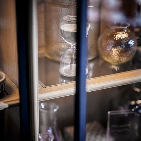 Ikea LANESUND - Glass-door cabinet, grey-brown, 121x37x152 cm