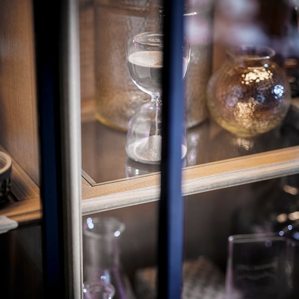 LANESUND glass-door cabinet, grey-brown, 121x37x152 cm