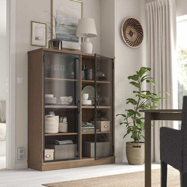 Ikea LANESUND - Glass-door cabinet, grey-brown, 121x37x152 cm