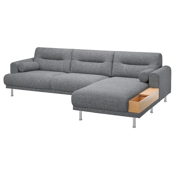 LÅNGARYD 3-seat sofa w chaise longue, right, Lejde grey/black/metal, 17x59x162 cm
