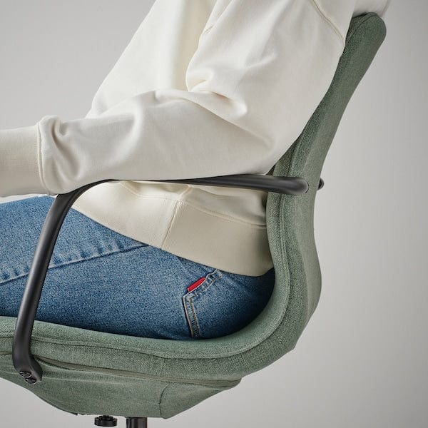 Ikea LÅNGFJÄLL - Meeting chair with armrests, Gunnared grey-green/black ,