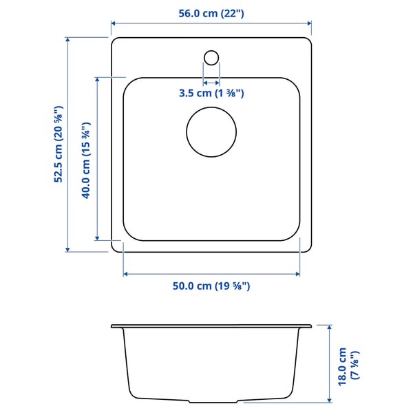 LÅNGUDDEN inset sink, 1 bowl, stainless steel, 56x53 cm