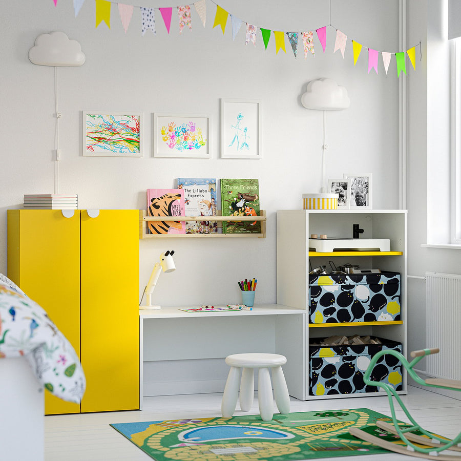 LASTARE storage combination, white yellow/with bench, 210x42x100 cm