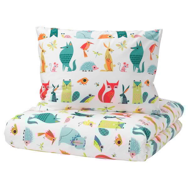 LATTJO duvet cover and pillowcase, animal/multicolour, 150x200/50x80 cm