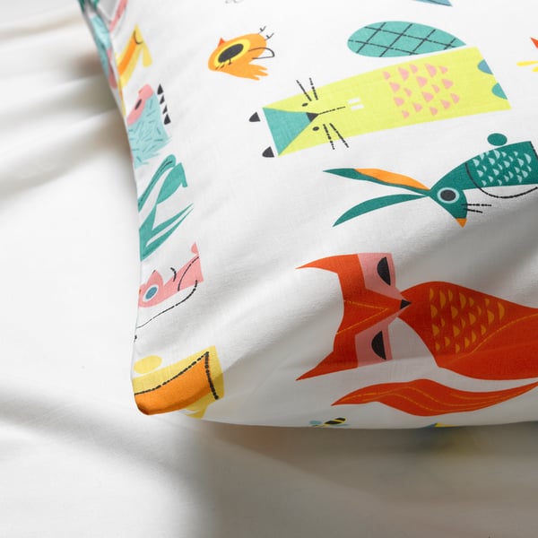 LATTJO duvet cover and pillowcase, animal/multicolour, 150x200/50x80 cm