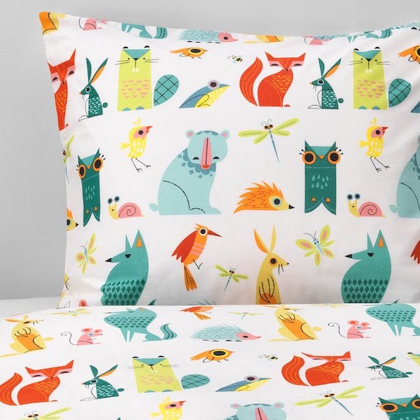Ikea LATTJO - Duvet cover and pillowcase, animal/multicolour, 150x200/50x80 cm