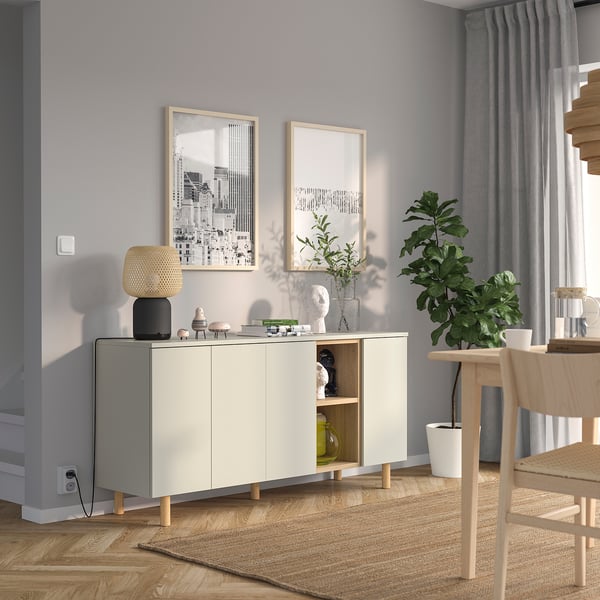 LEDAMOT cabinet, light grey-beige, 150x42x75 cm