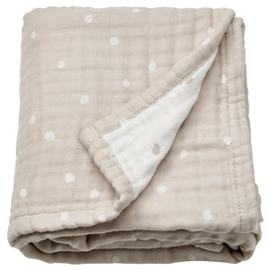 LEN blanket, white beige/dot pattern muslin, 80x100 cm