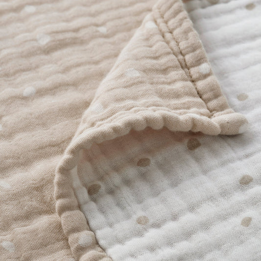 LEN blanket, white beige/dot pattern muslin, 80x100 cm