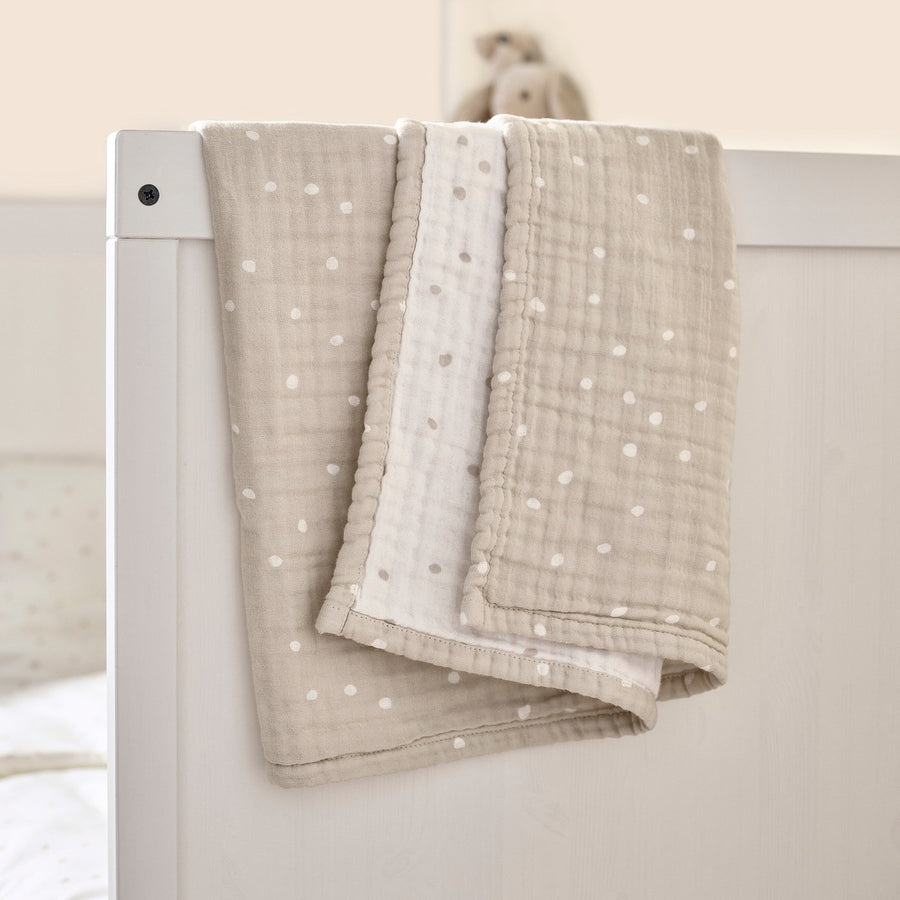 LEN blanket, white beige/dot pattern muslin, 80x100 cm