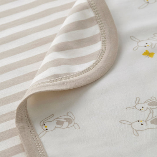 LEN blanket, white beige/bunny pattern stripe pattern, 80x100 cm
