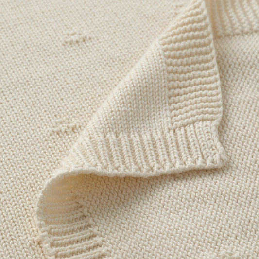 LEN blanket, white/knitted, 70x90 cm