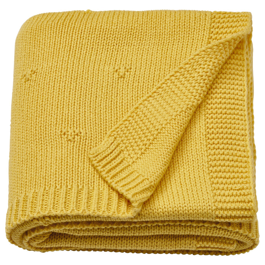 LEN blanket, yellow/knitted, 70x90 cm