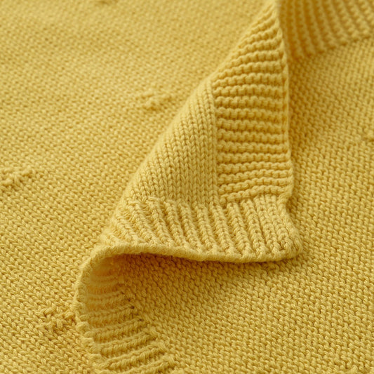 LEN blanket, yellow/knitted, 70x90 cm
