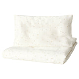 LEN duvet cover 1 pillowcase for cot, white beige/dot pattern, 110x125/35x55 cm