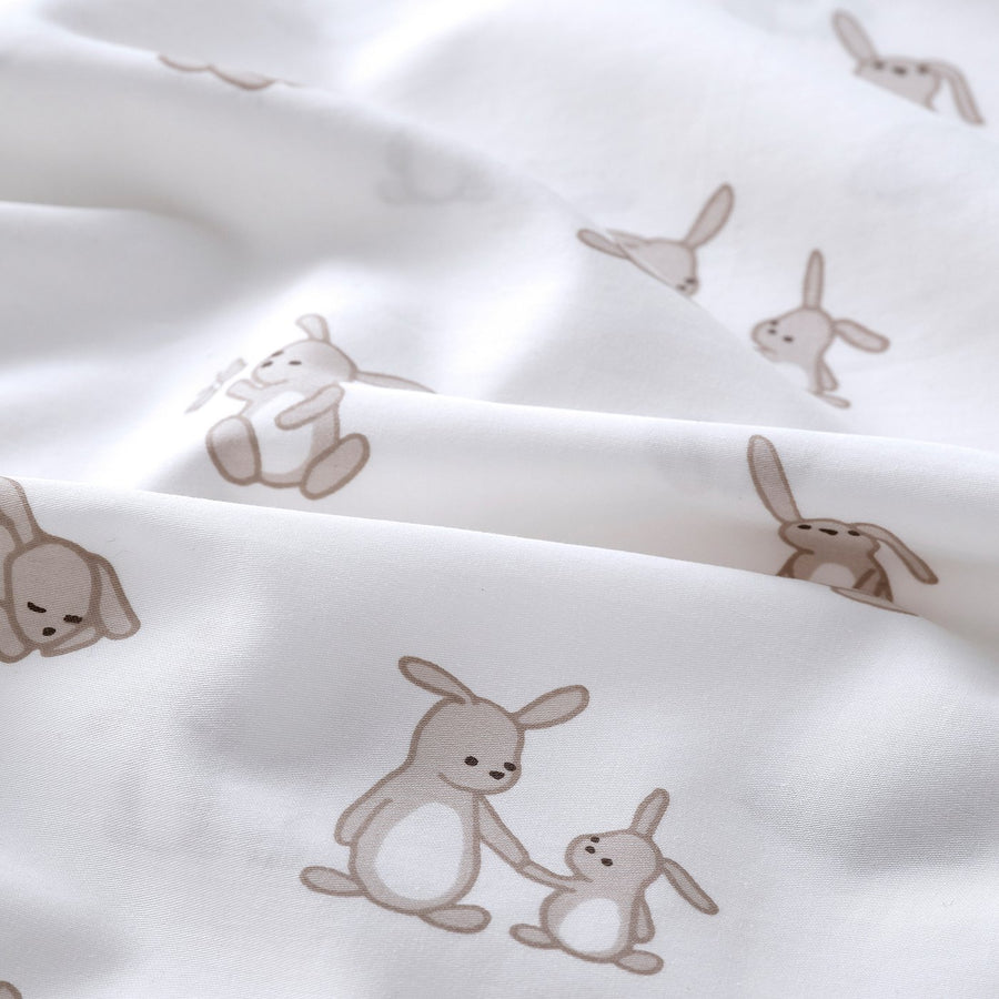 LEN duvet cover 1 pillowcase for cot, white beige/bunny pattern, 110x125/35x55 cm
