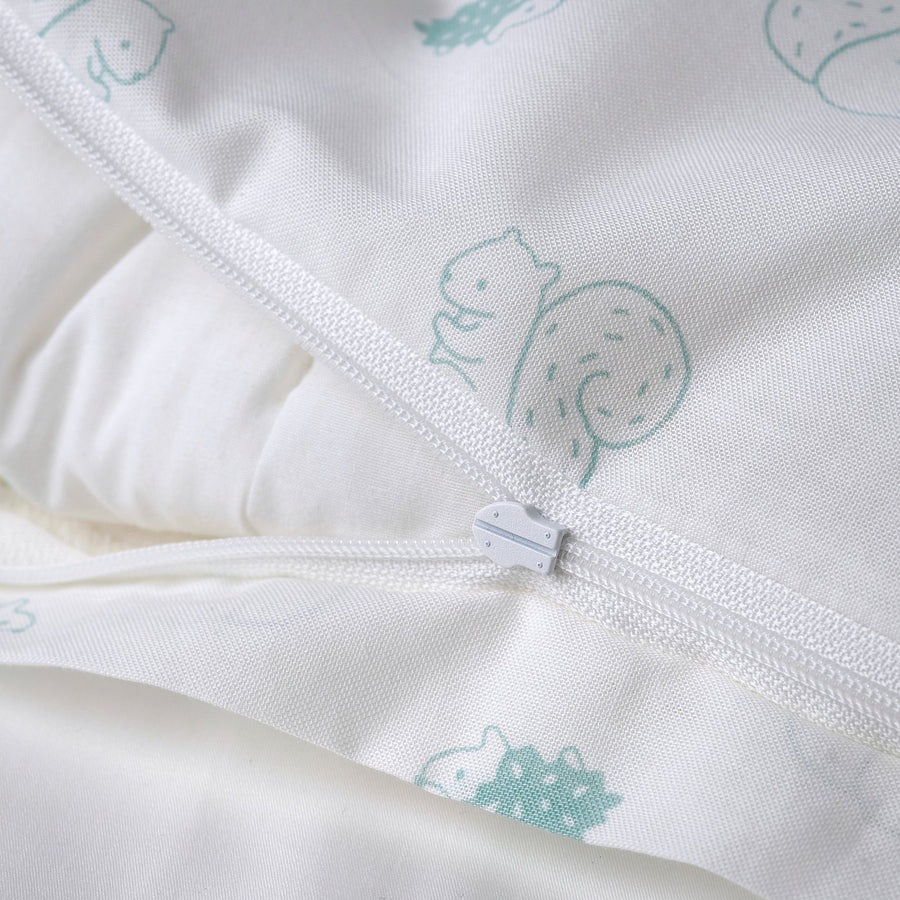 LEN duvet cover 1 pillowcase for cot, white blue/squirrel and hedgehog pattern, 110x125/35x55 cm
