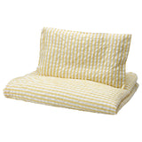 LEN duvet cover 1 pillowcase for cot, white yellow/stripe pattern seersucker, 110x125/35x55 cm