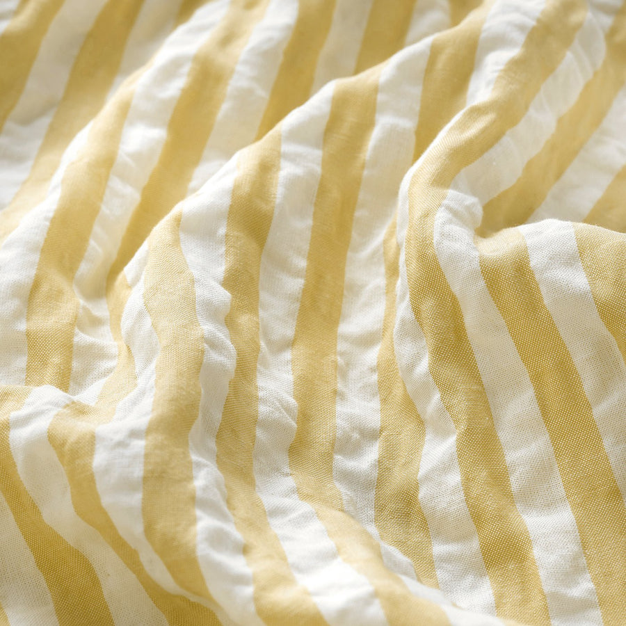 LEN duvet cover 1 pillowcase for cot, white yellow/stripe pattern seersucker, 110x125/35x55 cm