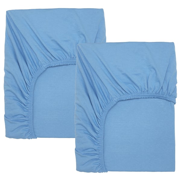 LEN fitted sheet for cot, light blue, 120x60 cm, 2 pack